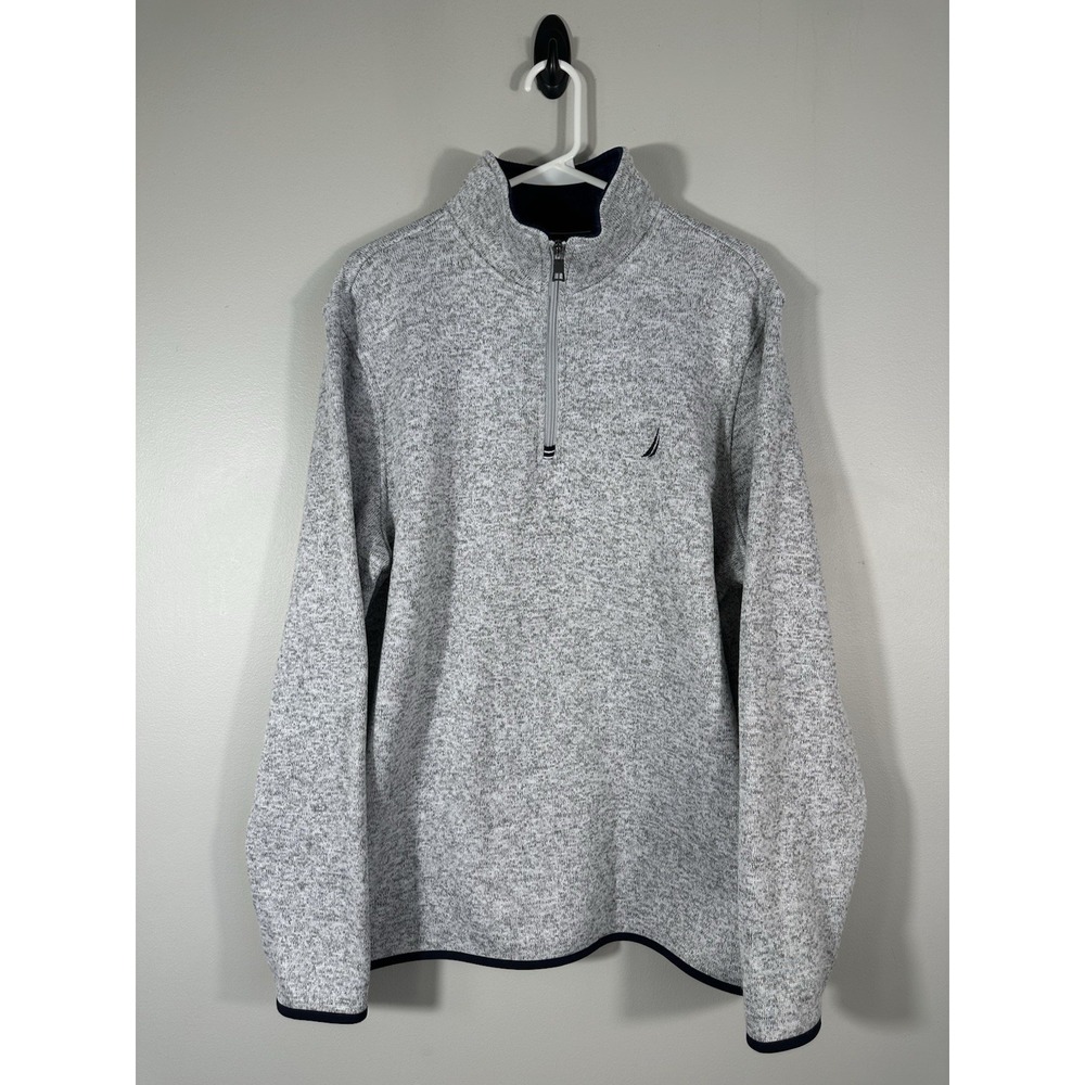 Nautica‎ Sweater Fleece Mens Large Gray Quarter Zip Pullover